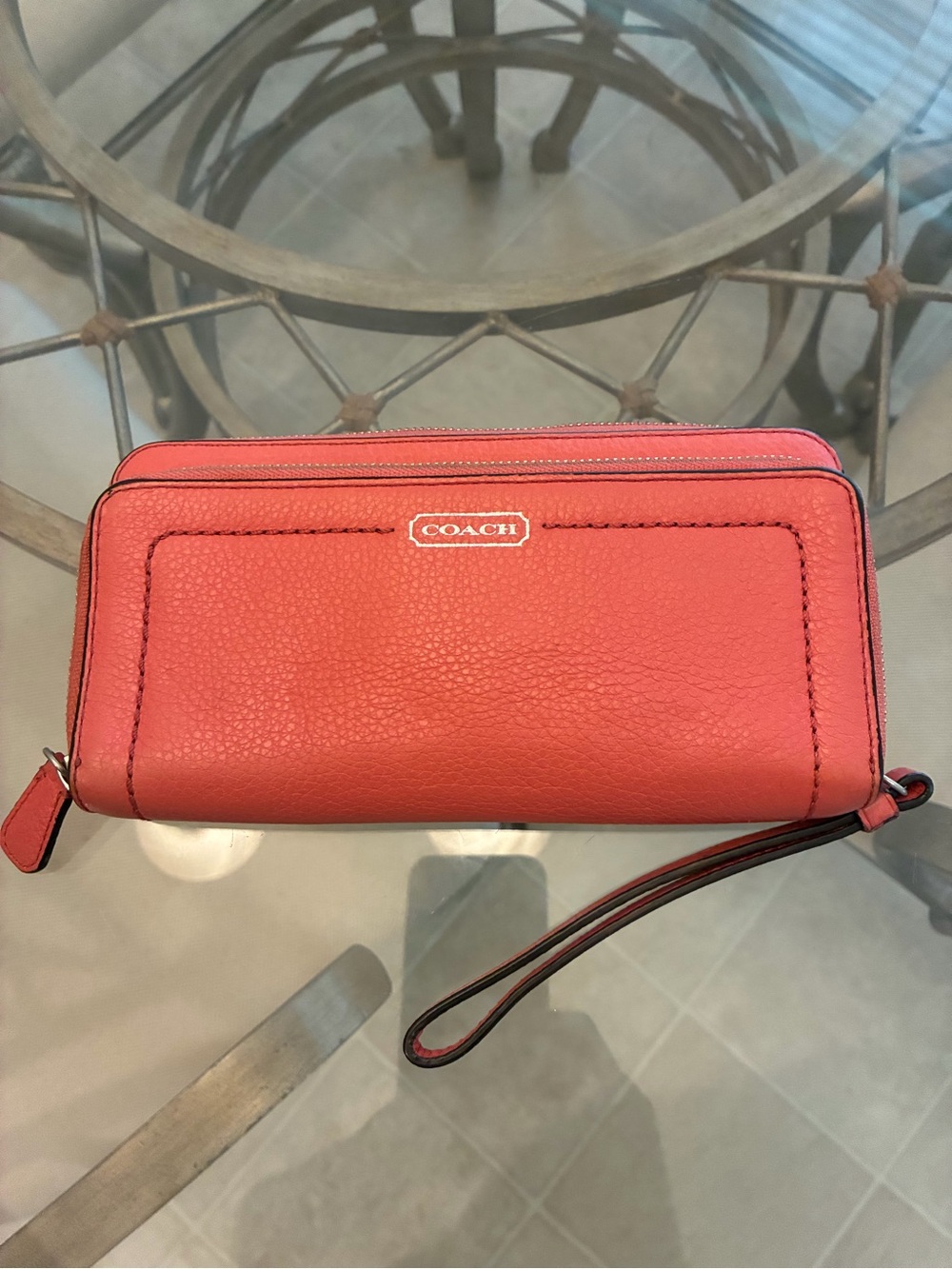 Coach Coral Pebbled Leather Wristlet/ Wallet/Clutch